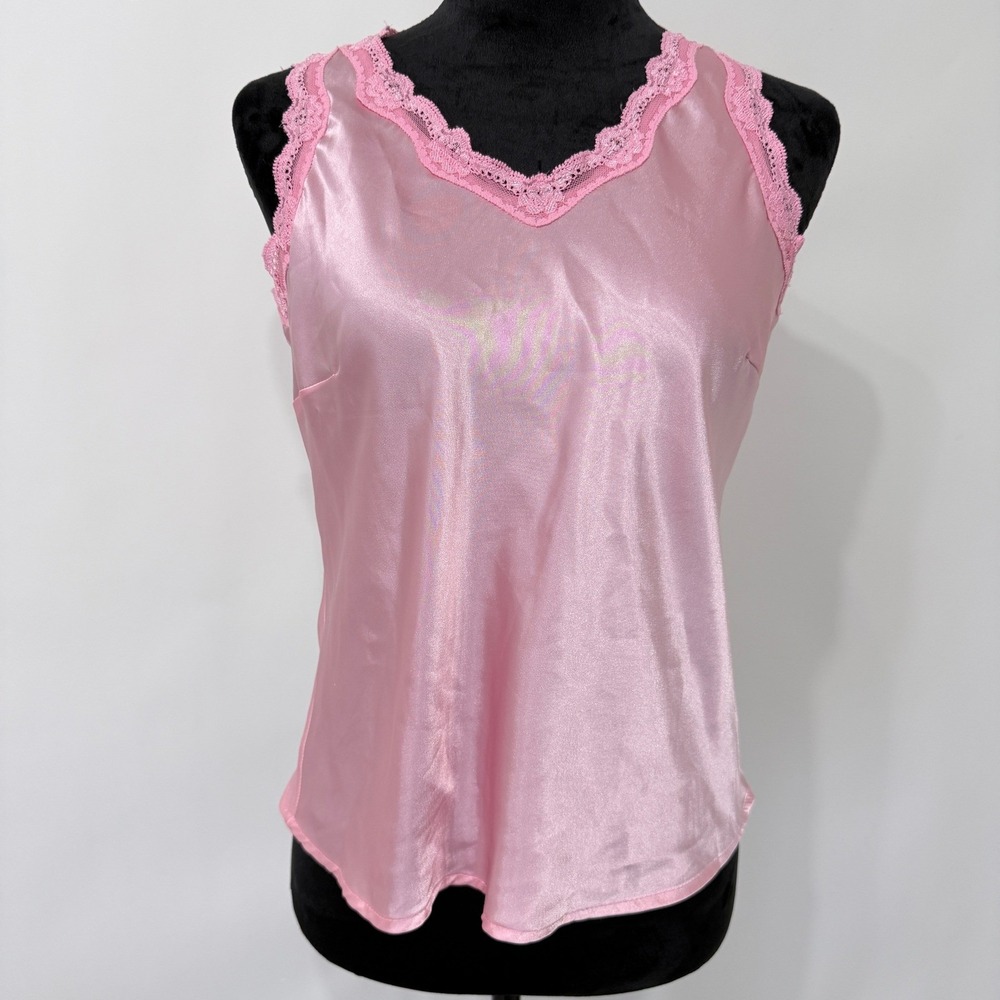 Notations Lace Trim Satin Camisole Top Womens Petite‎ M Pink Coquette